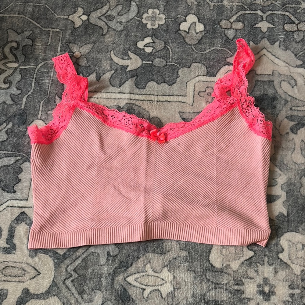 Pink and Coral Lace Trim Crop Top